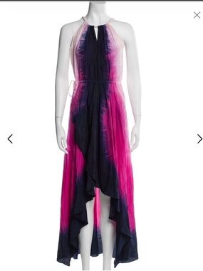 Calypso St. Barth Sleeveless Pink & Navy Tie-Dye High-Low Halter Dress